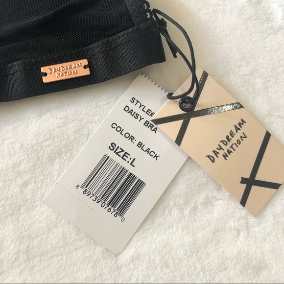 NWT Daydream Nation Black Mesh Front Closure Triangle Daisy Bra LARGE - Picture 4 of 10